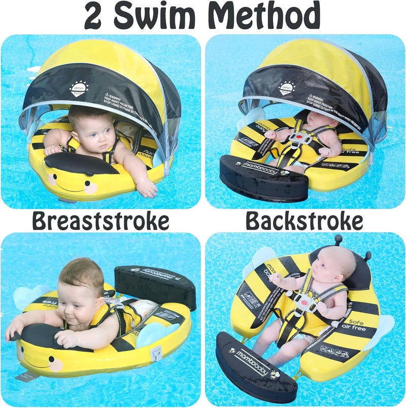 AnjeeIOT Mambobaby Float with Canopy Non-Inflatable Baby Pool Float Infant Solid Swim Float Add Tail Water Floats Smart Swim Trainer for Infant Toddler 3-24 Months, Honey Bee Yellow - Image 3